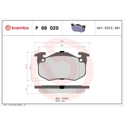 Kuva BREMBO P 68 020 Jarrupalat Ilman kulumisenilmaisinta tarvikkeita PEUGEOT: 205 I Hatchback, RENAULT: TWINGO 1