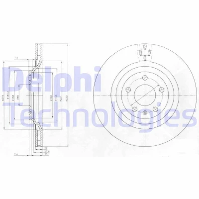 Kuva DELPHI BG4087 Jarrulevyt 330 22 5 Tuuletettu rasvattu käsittelemätön ilman pyöränlaakeria, ABS sensorirengasta AUDI: A6 C6 Avant, Allroad