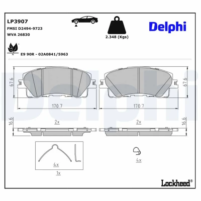 Kuva DELPHI LP3907 Jarrupalat ei valmiutta kulumisenilmaisimelle MAZDA: CX 60 (KH) e SKYACTIV PHEV 2022