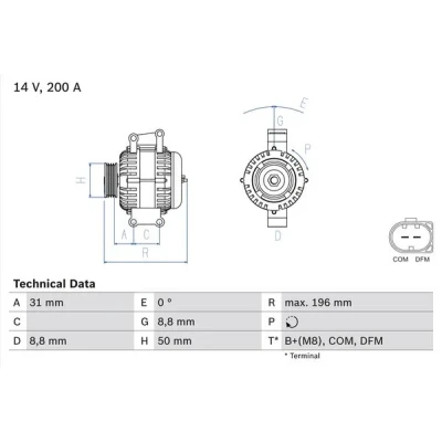 Kuva BOSCH 0 986 047 490 Laturi 14V 200A MERCEDES BENZ: Vito Bussi, Mixto