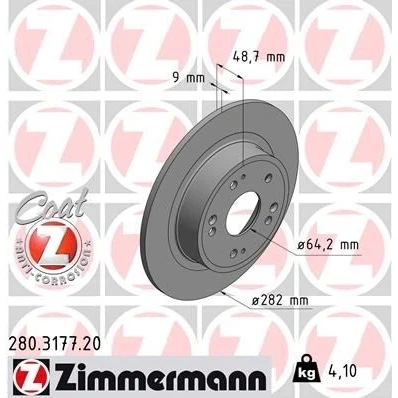 Kuva ZIMMERMANN COAT Z 280.3177.20 Jarrulevyt 282 9 9/5 5 114 täysi pinnoitettu HONDA: ACCORD 8 Kombi,