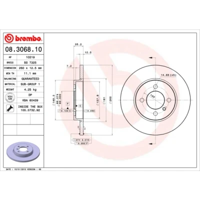 Kuva BREMBO 08.3068.10 Jarrulevyt 260 12,7 4 täysi Ruuveilla BMW: 3 Sedan, Cabriolet