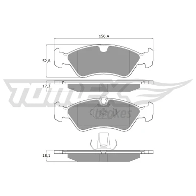 Kuva TOMEX brakes TX 12 98 Jarrupalat Etuakseli Kulumisenilmaisemelle OPEL: Vectra A Sedan, B Farmari, Omega Sedan