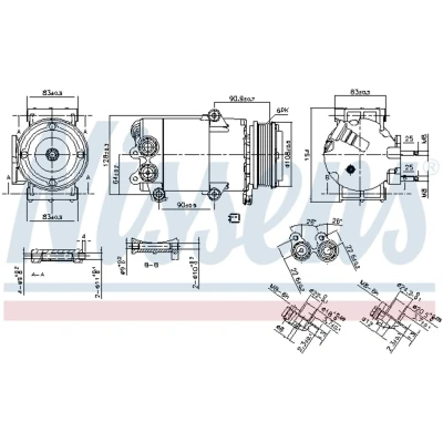 Kuva NISSENS 890216 Ilmastoinnin Kompressori VS16 12 PAG 46 R 134a VOLVO: V70 3, S80 II, V60 I, FORD: MONDEO 4 Turnier, S Max Mk1, FOCUS 3 Turnier