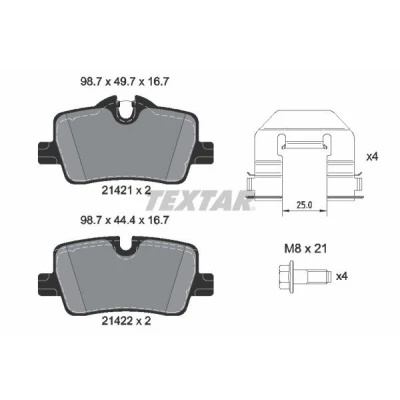 Kuva TEXTAR 2142101 Jarrupalat Kulumisenilmaisemelle Jarrusatulan ruuveilla Tarvikkeilla BMW: 3 Sedan, Touring