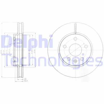 Kuva DELPHI BG4187C Jarrulevyt 296 30 5 Tuuletettu pinnoitettu käsittelemätön ilman pyöränlaakeria, ABS sensorirengasta OPEL: Insignia A Hatchback