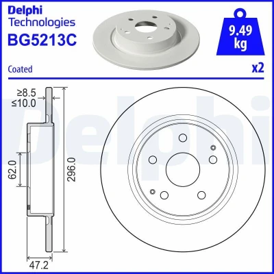 Kuva DELPHI Jarrulevy 10mm 5 täysi pinnoitettu käsittelemätön BG5213C 424310D210 Jarrulevyt