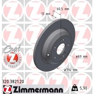 Kuva ZIMMERMANN Jarrulevy 13mm 7/5 5 aukko 114mm täysi pinnoitettu 320.3821.20 584112M000,58411J5000 Jarrulevyt