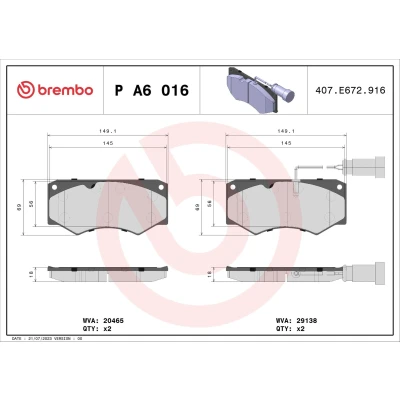 Kuva BREMBO P A6 016 Jarrupalat Sis. kulumisenilmaisimen Ilman tarvikkeita IVECO: DAILY 2 Pritsche/Fahrgestell, Bus