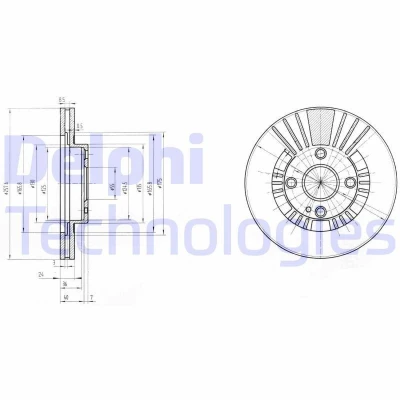 Kuva DELPHI BG3509 Jarrulevyt 258 24 4 Tuuletettu rasvattu käsittelemätön ilman pyöränlaakeria, ABS sensorirengasta MAZDA: 323 F 6, FAMILIA 6