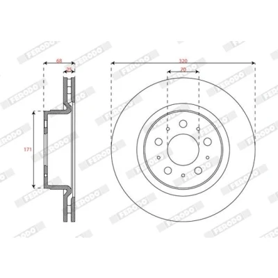 Kuva FERODO Jarrulevy TESLA: Model 3 320mm 25mm 5 16.5 Tuuletettu pinnoitettu DDF3015C 104461100D Jarrulevyt