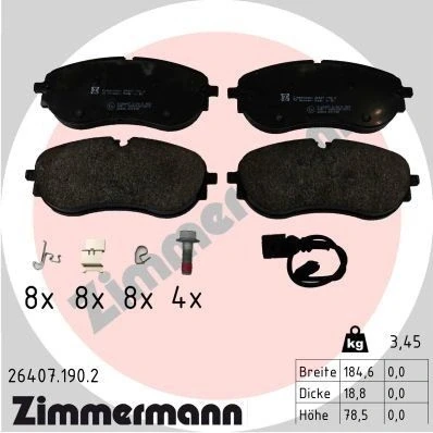 Kuva ZIMMERMANN 26407.190.2 Jarrupalat Sis. kulumisenilmaisimen Ruuveilla Valokuva vastaa toimituslaajuutta, Jousella VOLKSWAGEN: ID.5