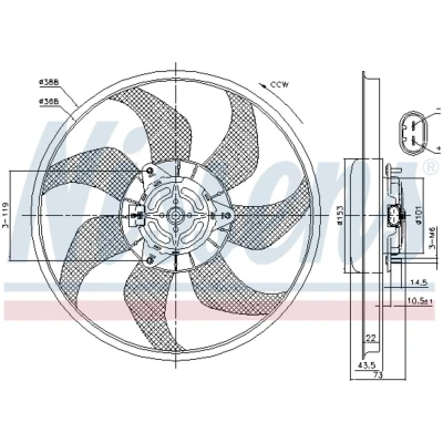 Kuva NISSENS 85776 Jäähdyttimen Tuuletin 368 12 150 ilman integroitua säädintä OPEL: Corsa D Hatchback