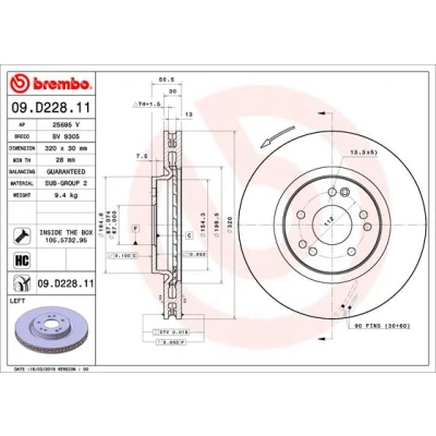 Kuva BREMBO 09.D228.11 Jarrulevyt 320 30 5 tuuletettu sisältä pinnoitettu hiiliteräs Ruuveilla MERCEDES BENZ: W124 Sedan, E sarja T modell, Sedan