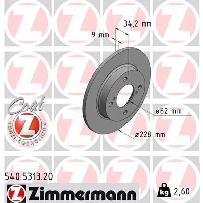 Kuva ZIMMERMANN COAT Z 540.5313.20 Jarrulevyt 228 9 6/4 4 100 täysi pinnoitettu