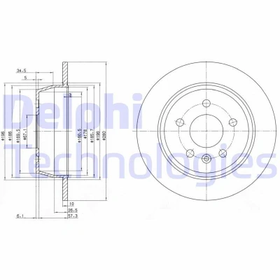 Kuva DELPHI BG3241 Jarrulevyt 280 10 5 täysi rasvattu käsittelemätön ilman pyöränlaakeria, ABS sensorirengasta MERCEDES BENZ: Vito Bussi, Van