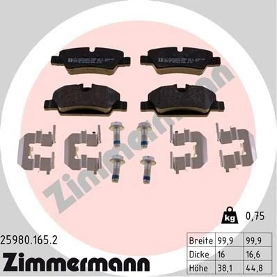 Kuva ZIMMERMANN 25980.165.2 Jarrupalat Kulumisenilmaisemelle Ruuveilla Valokuva vastaa toimituslaajuutta, liukulevyllä MINI: Hatchback