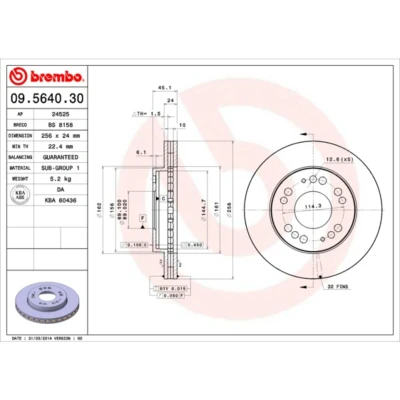 Kuva BREMBO 09.5640.30 Jarrulevyt 256 24 5 tuuletettu sisältä MITSUBISHI: ECLIPSE 2