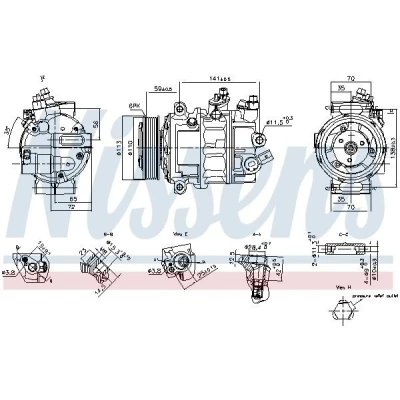 Kuva NISSENS 890893 Ilmastoinnin Kompressori PXC16 12 PAG 46 YF R 134a