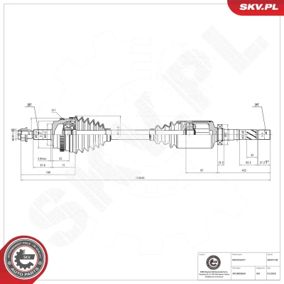 Kuva Vetoakseli, Etuakseli, oikea Esen skv 40SKV106 nissan, opel, renault, vauxhall OE 3910000QAK, 7711135283, 8200042773