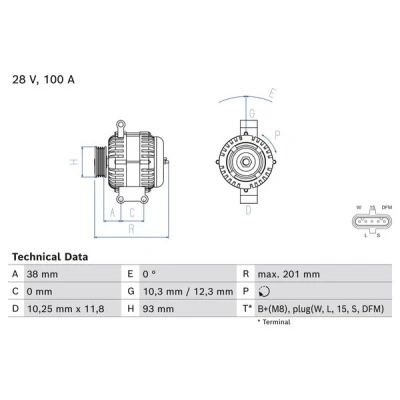 Kuva BOSCH 0 986 084 520 Laturi 28V 100A