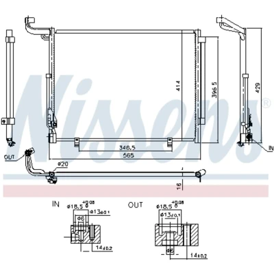 Kuva NISSENS 941092 Ilmastoinnin Lauhdutin ilman vedenerotinta Alumiini 565 R 134a FORD: FIESTA 7