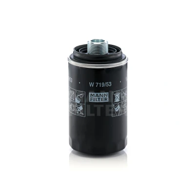 Kuva MANN FILTER W 719/53 Öljynsuodatin M 27 X 1.5 2 peruutuksenestoventtiilillä Ruuvattava suodatin VOLKSWAGEN: Transporter 5, Multivan 5 (7HM