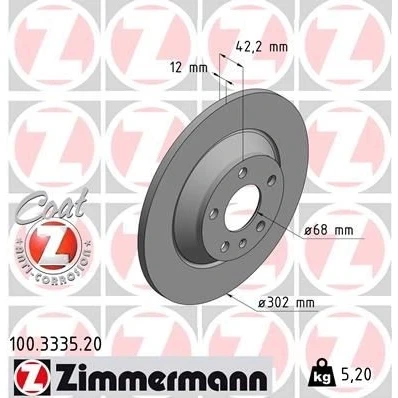 Kuva ZIMMERMANN COAT Z 100.3335.20 Jarrulevyt 302 12 6/5 5 112 täysi pinnoitettu AUDI: A6 C6 Allroad