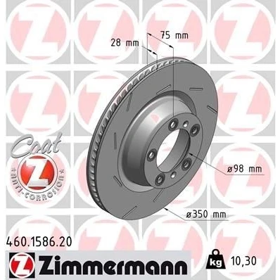 Kuva ZIMMERMANN COAT Z 460.1586.20 Jarrulevyt 350 28 7/5 5 130 tuuletettu sisältä, lovella pinnoitettu