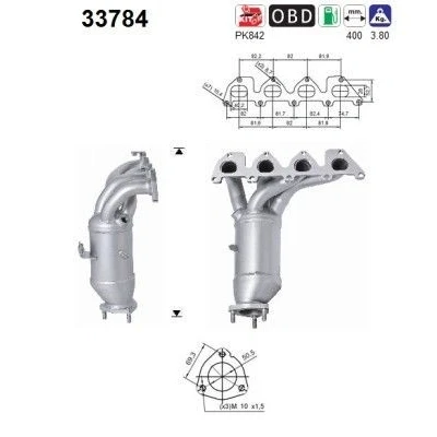 Kuva AS 33784 Katalysaattori 400mm VOLKSWAGEN: Golf 5, Caddy 3, Polo IV Hatchback, SKODA: Octavia 2 Combi, II Fabia 2, SEAT: Ibiza 3