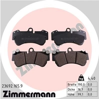 Kuva ZIMMERMANN 23692.165.9 Jarrupalat Valokuva vastaa toimituslaajuutta PORSCHE: Cayenne, VOLKSWAGEN: Touareg I
