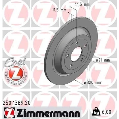 Kuva ZIMMERMANN COAT Z 250.1389.20 Jarrulevyt 318 12 5/5 5 114 täysi pinnoitettu hiiliteräs