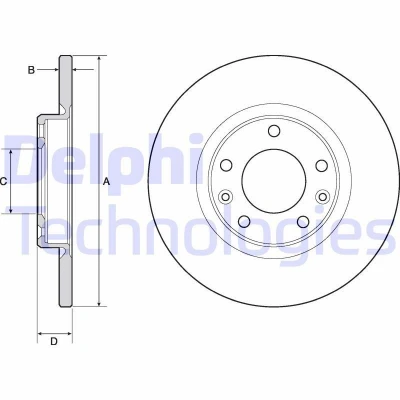 Kuva DELPHI BG4661C Jarrulevyt 268 12 5 täysi pinnoitettu käsittelemätön ilman pyöränlaakeria, ABS sensorirengasta PEUGEOT: 308 SW 2, 3008 II SUV