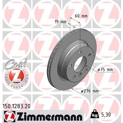 Kuva ZIMMERMANN COAT Z 150.1283.20 Jarrulevyt 276 19 6/5 5 120 Tuuletettu, ulko pinnoitettu hiiliteräs BMW: 3 Coupe, Touring, Sedan
