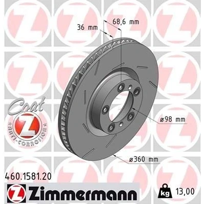 Kuva ZIMMERMANN COAT Z 460.1581.20 Jarrulevyt 360 36 7/5 5 130 tuuletettu sisältä, lovella pinnoitettu hiiliteräs