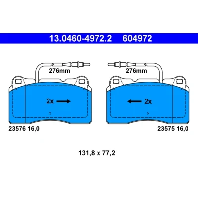 Kuva ATE 13.0460 4972.2 Jarrupalat Sis. kulumisenilmaisimen PEUGEOT: 607 Sedan
