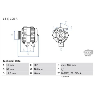 Kuva BOSCH 0 986 080 440 Laturi 14V 105A FORD: Focus 2 Kombi, 2, Mk1 Hatchback