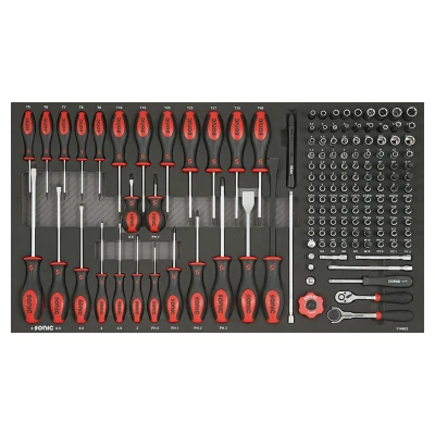 Kuva SONIC 114602 Työkalusarjalaatikko 146 Kuusikulma, Ristipää (PH), Pozidriv (PZ), Ribe, Spline, Torx, Torx TR, Ura kanta 1/4