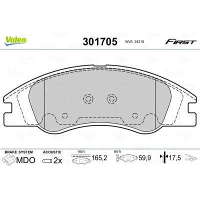Kuva VALEO 301705 Jarrupalat FIRST Etuakseli Sis. kulumisenilmaisimen Huudonvaimennuspellillä KIA: Cerato Hatchback, Sedan