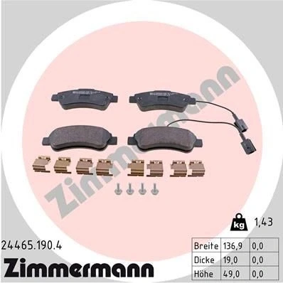 Kuva ZIMMERMANN 24465.190.4 Jarrupalat Sis. kulumisenilmaisimen Ruuveilla Valokuva vastaa toimituslaajuutta, Jousella