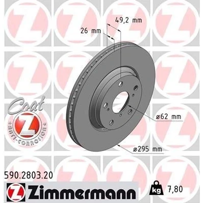 Kuva ZIMMERMANN COAT Z 590.2803.20 Jarrulevyt 295 26 8/5 5 114 Tuuletettu, ulko pinnoitettu hiiliteräs TOYOTA: Avensis III Farmari, Auris Hatchback