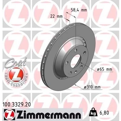 Kuva ZIMMERMANN COAT Z 100.3329.20 Jarrulevyt 310 22 6/5 5 112 Tuuletettu, ulko pinnoitettu AUDI: TT Coupe