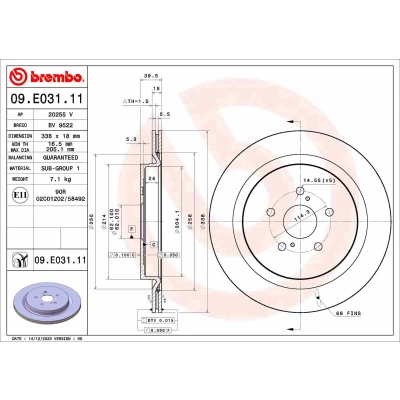 Kuva BREMBO 09.E031.11 Jarrulevyt 338 18 5 tuuletettu sisältä pinnoitettu LEXUS: RX IV