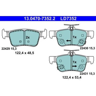 Kuva ATE 13.0470 7352.2 Jarrupalat akustisella kulumavaroittimella HONDA: CIVIC 10, 10 Stufenheck