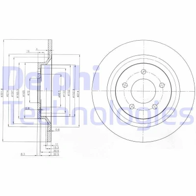 Kuva DELPHI BG4026 Jarrulevyt 302 11 5 täysi rasvattu käsittelemätön ilman pyöränlaakeria, ABS sensorirengasta MAZDA: