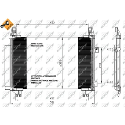 Kuva NRF EASY FIT 35654 Ilmastoinnin Lauhdutin Vedenerottimella, Tiivisterenkaalla 15,5 10,2 Alumiini 480 TOYOTA: Yaris II Hatchback