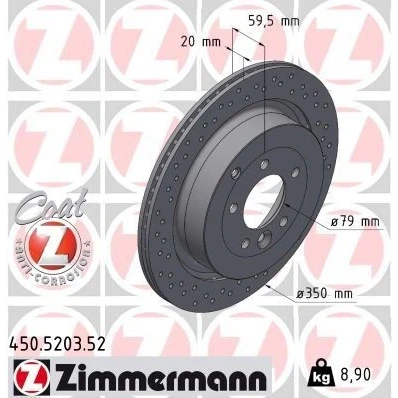 Kuva ZIMMERMANN SPORT COAT Z 450.5203.52 Jarrulevyt 350 20 7/5 5 120 Tuuletettu, ulko, reijitetty pinnoitettu hiiliteräs LAND ROVER: Discovery 3