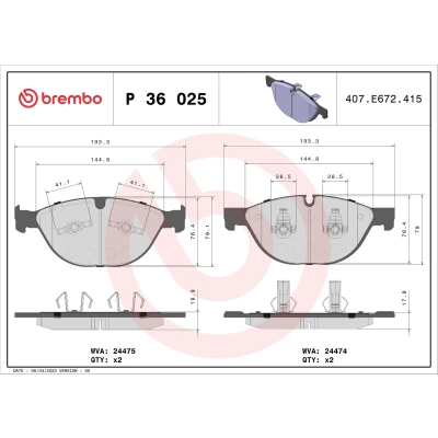 Kuva BREMBO P 36 025 Jarrupalat Kulumisenilmaisemelle Männän lukoilla Ilman tarvikkeita JAGUAR: XF Sedan, XJ XK Coupe