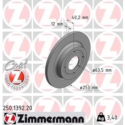 Kuva ZIMMERMANN COAT Z 250.1392.20 Jarrulevyt 253 12 4/4 4 108 täysi pinnoitettu FORD: FIESTA 7