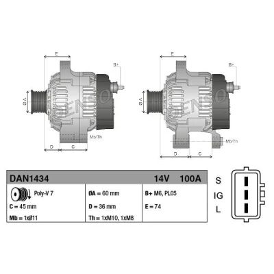 Kuva DENSO DAN1434 Laturi 14V 100A TOYOTA: Avensis I Farmari, RAV4 II SUV, Sedan